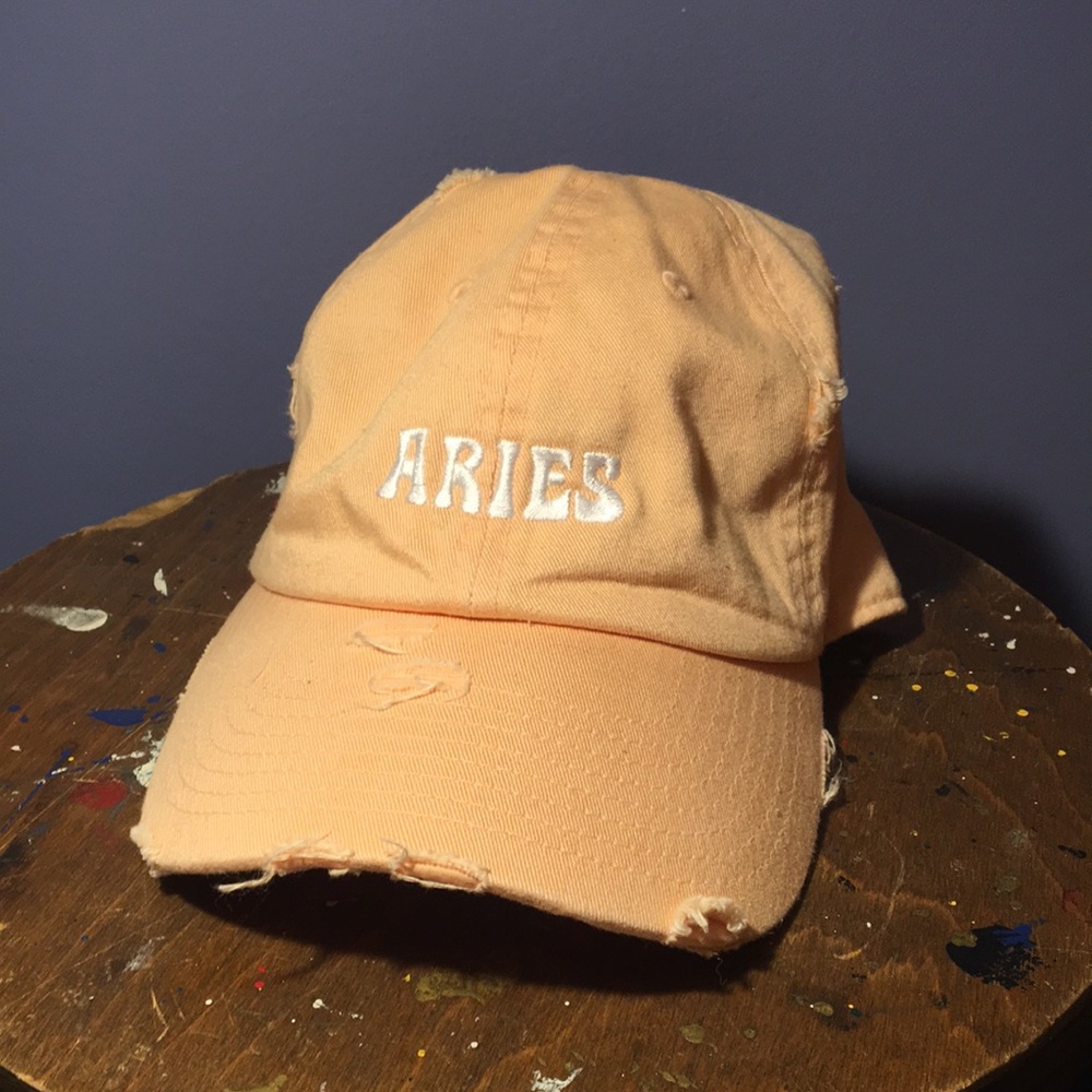 Aries peach Girl Tribe full 6 panel hat distressed adjustable back strap cap